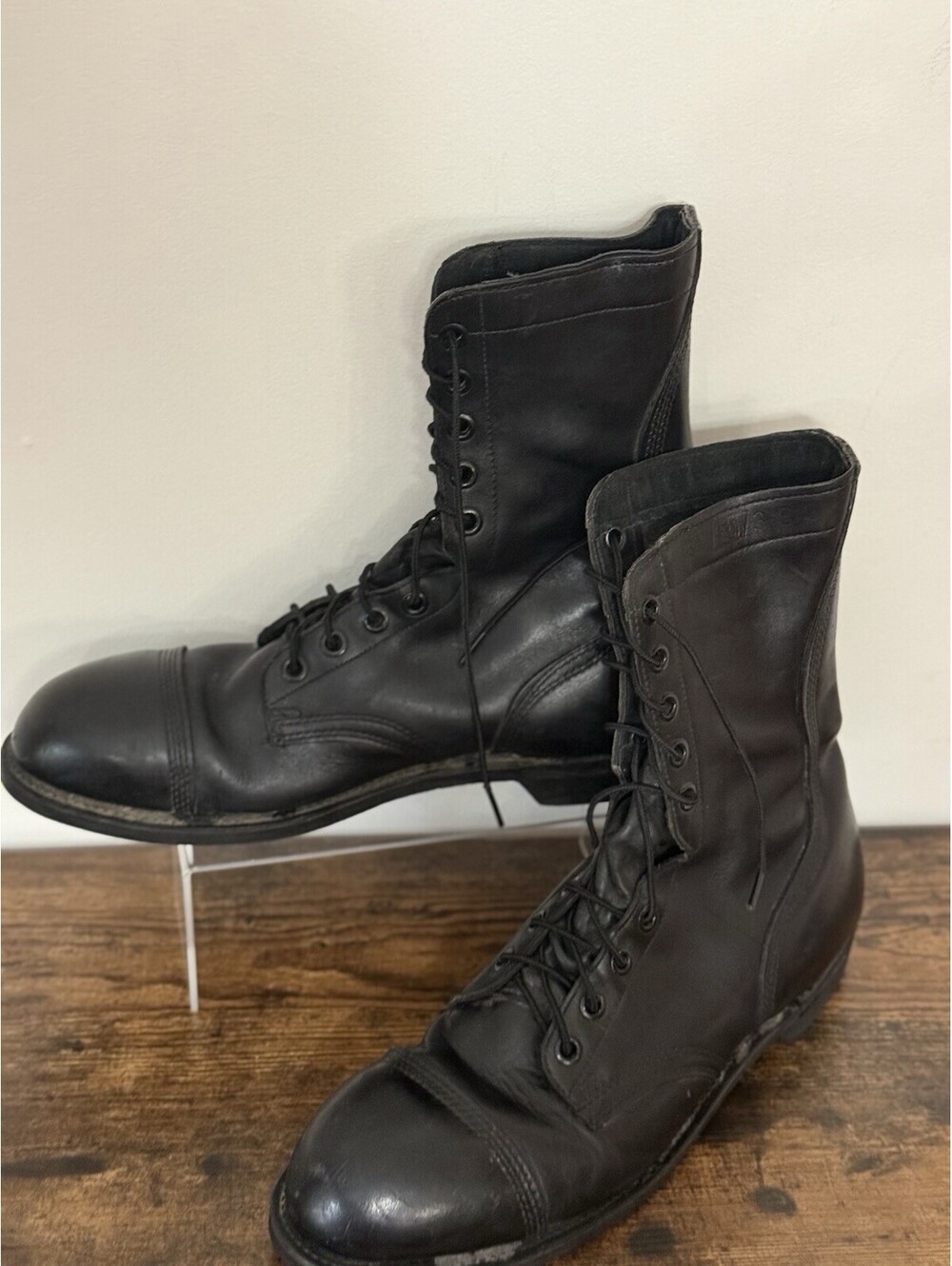 Vtg Biltrite Mens 13 N Black Leather Military Combat Boots Steel Cap Toe Clean